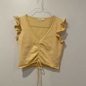 Super soft yellow Vestique summer top, ruffle sleeves